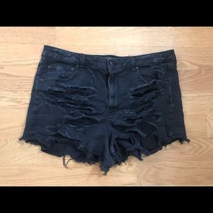 Distressed High Waisted Black Jean Shorts